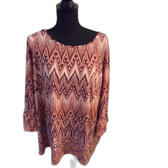 Bob Mackie Wearable Art Shirt Top Women Size 2X Flare Sleeve Boho Blouse VNC - Picture 1 of 5